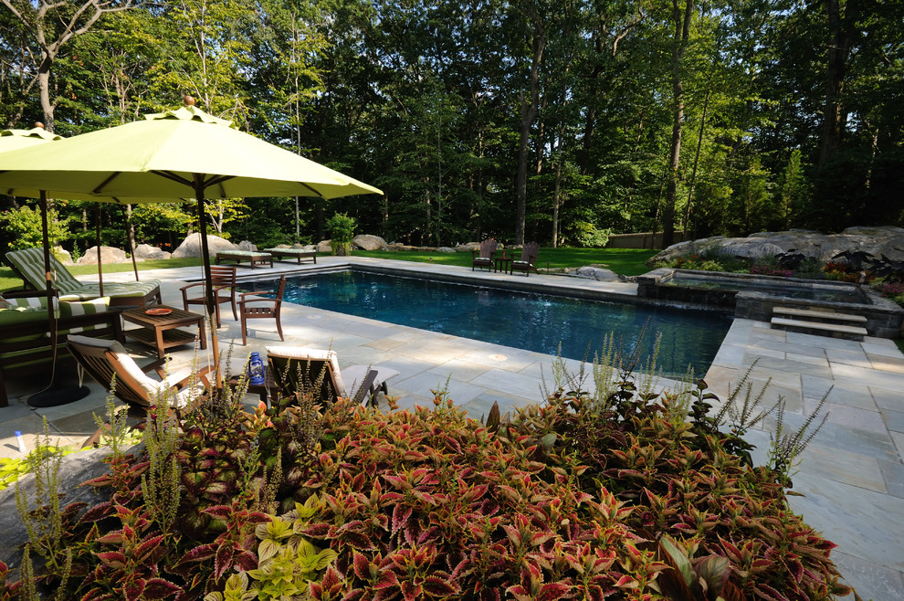 Raised Spa And Rectangular Pool With Auto Cover Transitional