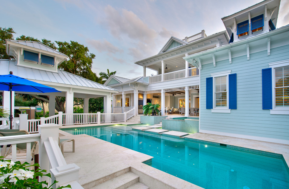 Design ideas for a coastal house exterior in Miami.
