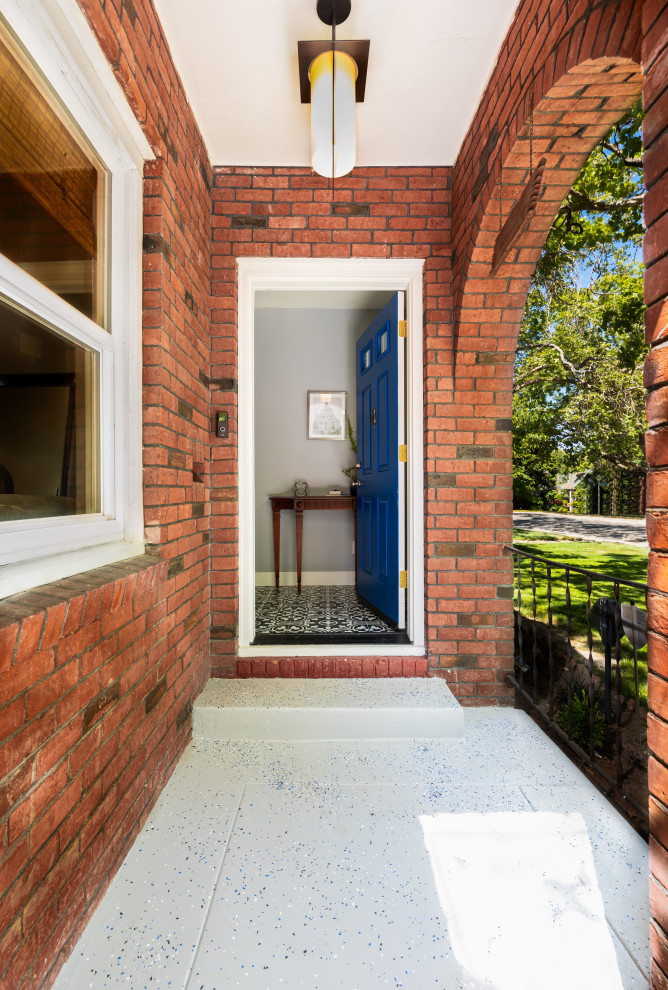 Red Brick Exterior with Navy Blue Front Door - Classique Chic - Façade ...