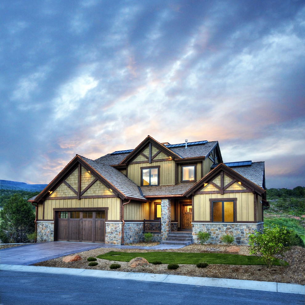 Inspiration for a rustic house exterior in Salt Lake City.