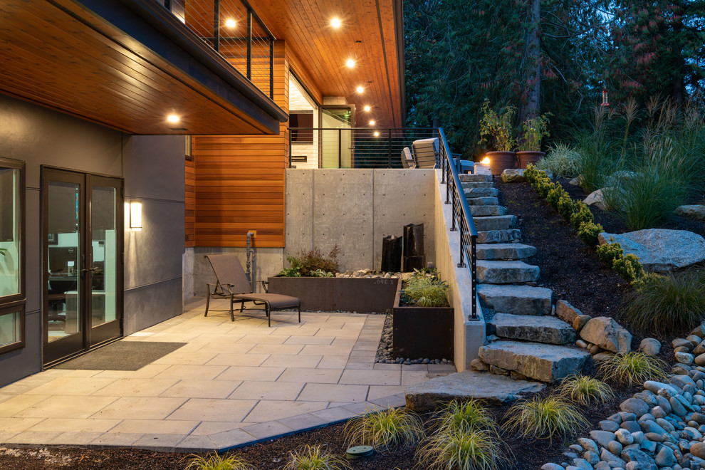 シアトルにあるコンテンポラリースタイルのおしゃれな家の外観 (コンクリート繊維板サイディング) の写真