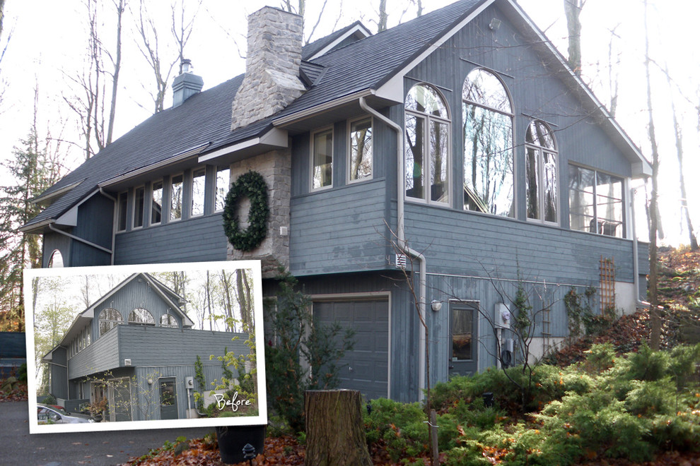 Inspiration for a mid-sized timeless two-story wood exterior home remodel in Toronto