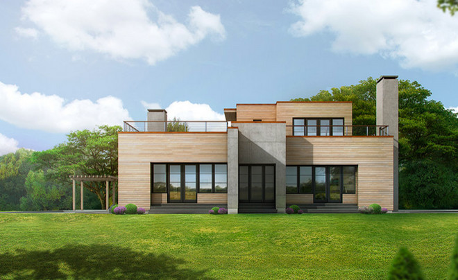 Foto de fachada marrón minimalista grande de dos plantas con revestimiento de madera