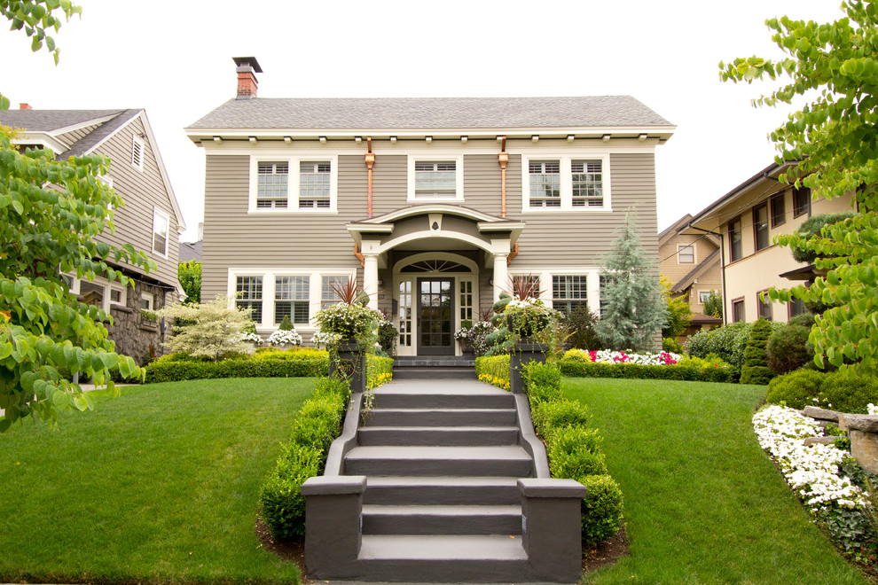 Inspiration for a timeless wood exterior home remodel in Portland
