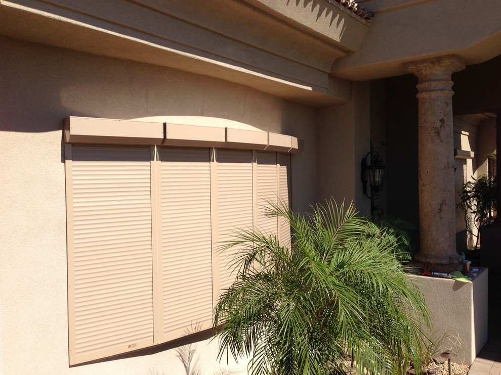 Residential Motorized Rolling Security Shutters Modern Exterior Phoenix by RollAShield