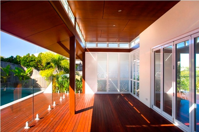 Inspiration for a world-inspired house exterior in Brisbane.