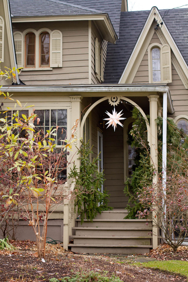 Traditional brown exterior home idea in New York