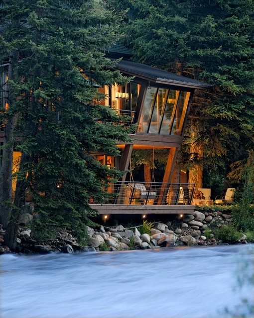 River House Glows Like a Lantern in the Woods - Rustic - Exterior - Denver  - by 186 Lighting Design Group - Gregg Mackell | Houzz