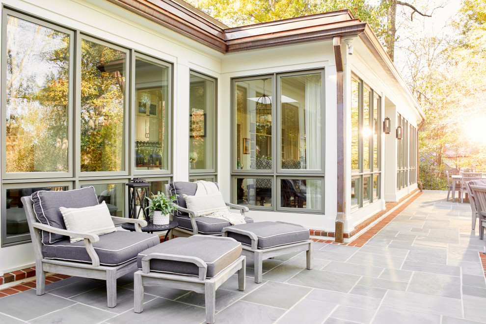 Inspiration for a large transitional white house exterior remodel in Richmond