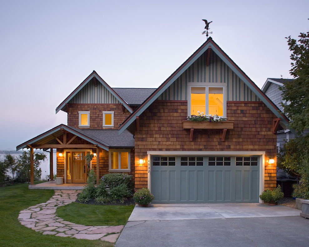 Rustic wood gable roof idea in Seattle