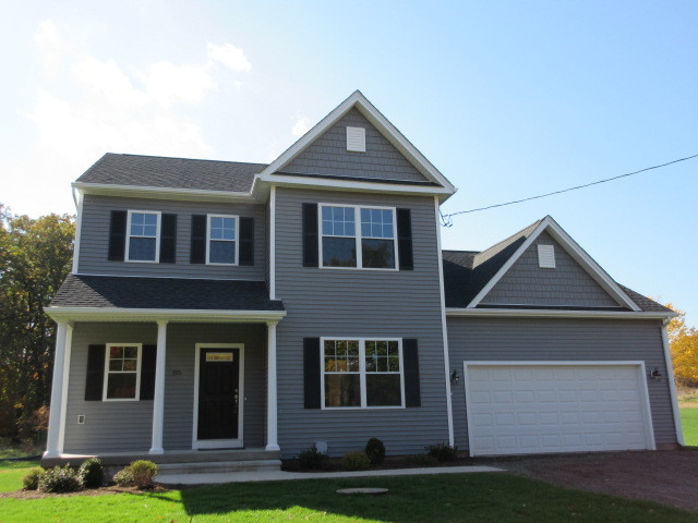 Mid-sized trendy gray two-story vinyl exterior home photo in Bridgeport