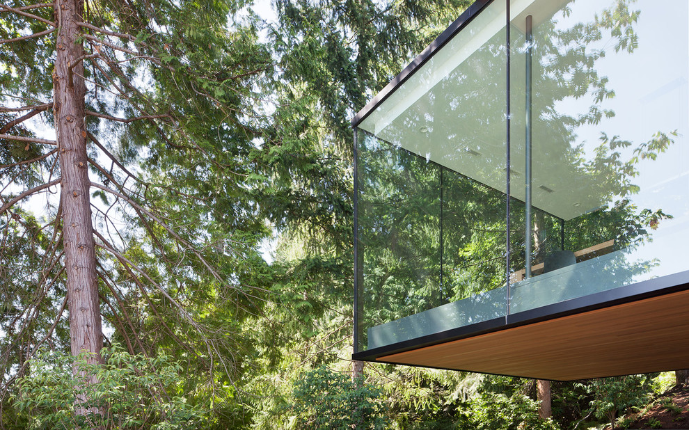Réalisation d'une façade de maison minimaliste en verre.