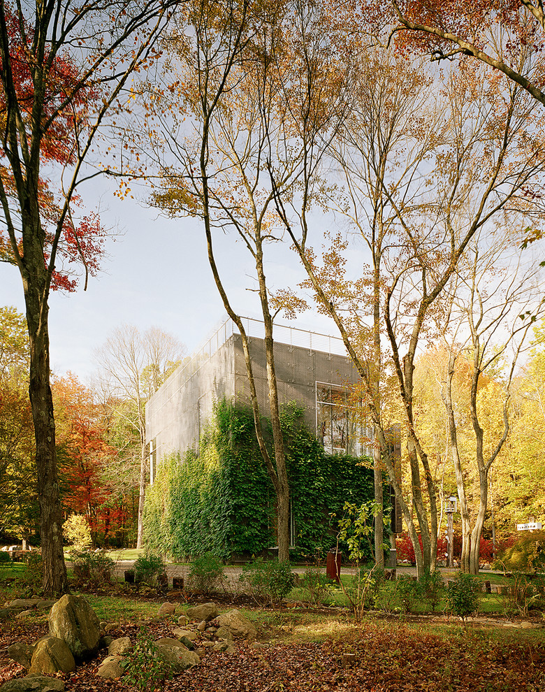 Example of a trendy concrete exterior home design in New York