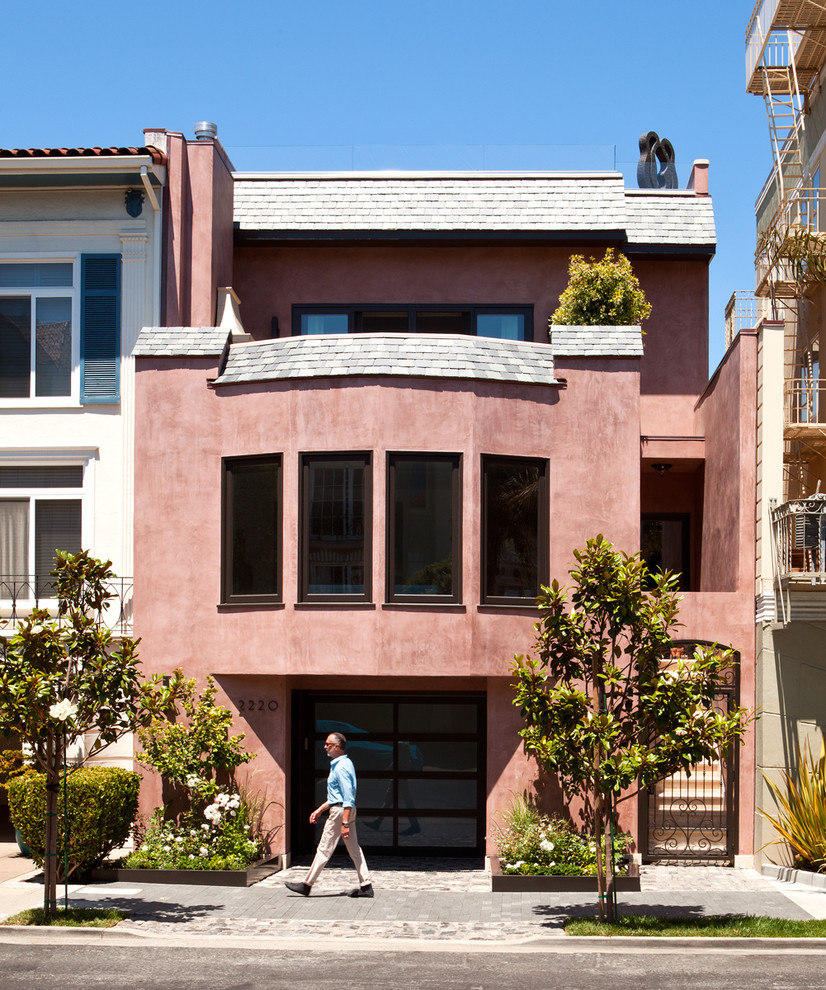 Design ideas for a modern house exterior in San Francisco with three floors.