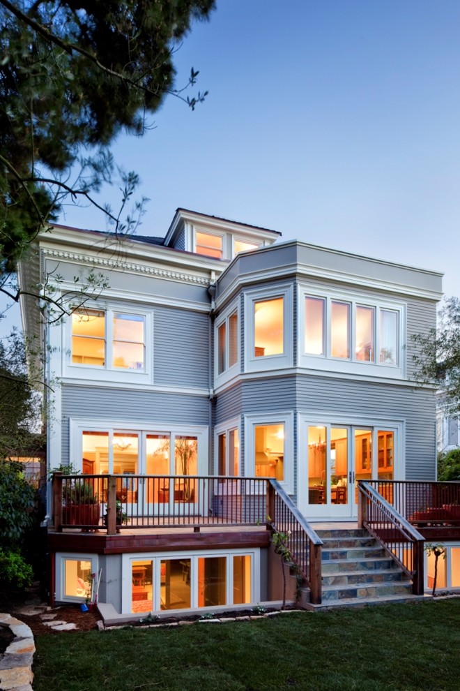 Inspiration for a timeless wood exterior home remodel in San Francisco