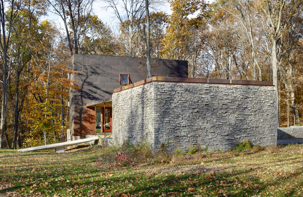 Foto della facciata di una casa moderna con rivestimento in metallo