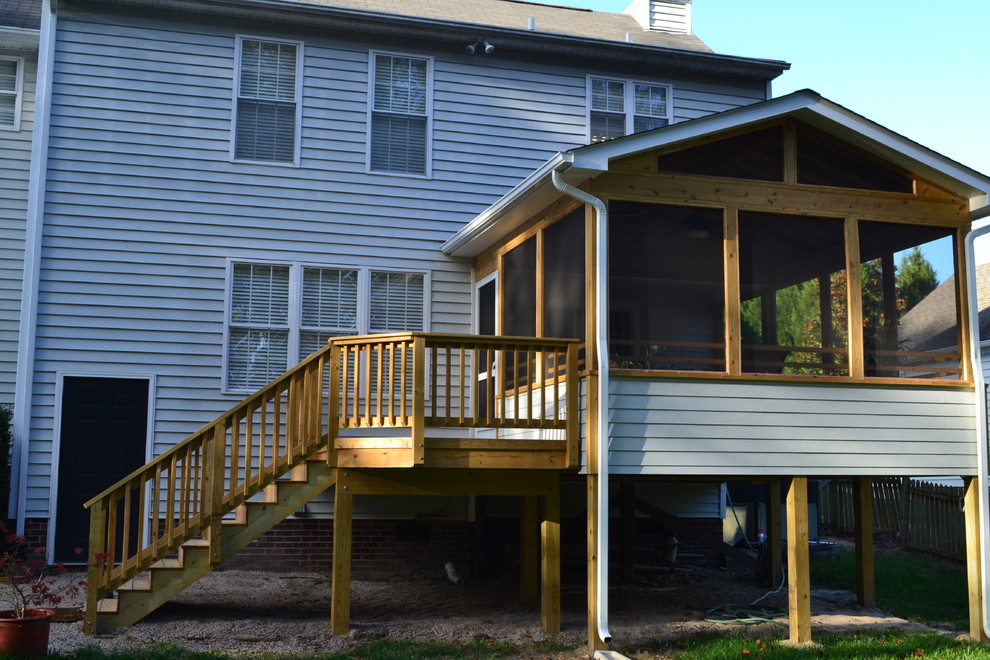 Screened Porch Addition to Existing Deck Rustic House Exterior Raleigh by Archadeck of
