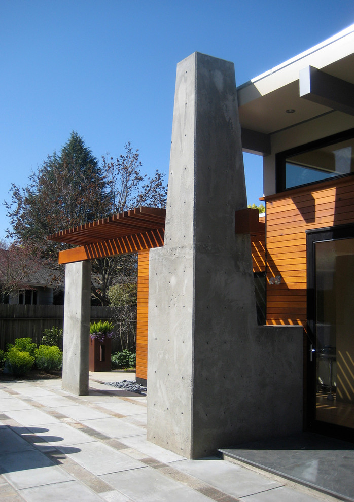 Inspiration for a huge contemporary gray one-story stucco exterior home remodel in San Francisco