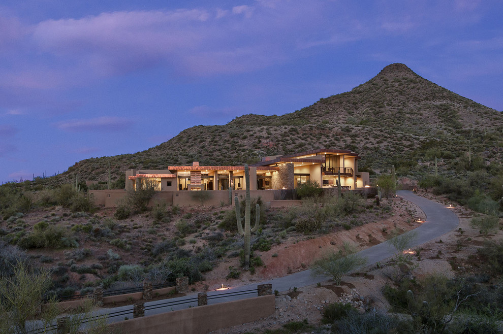 Trendy beige two-story house exterior photo in Phoenix