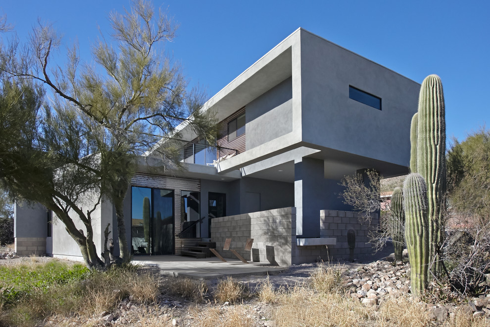 Small modern gray two-story metal exterior home idea in Phoenix
