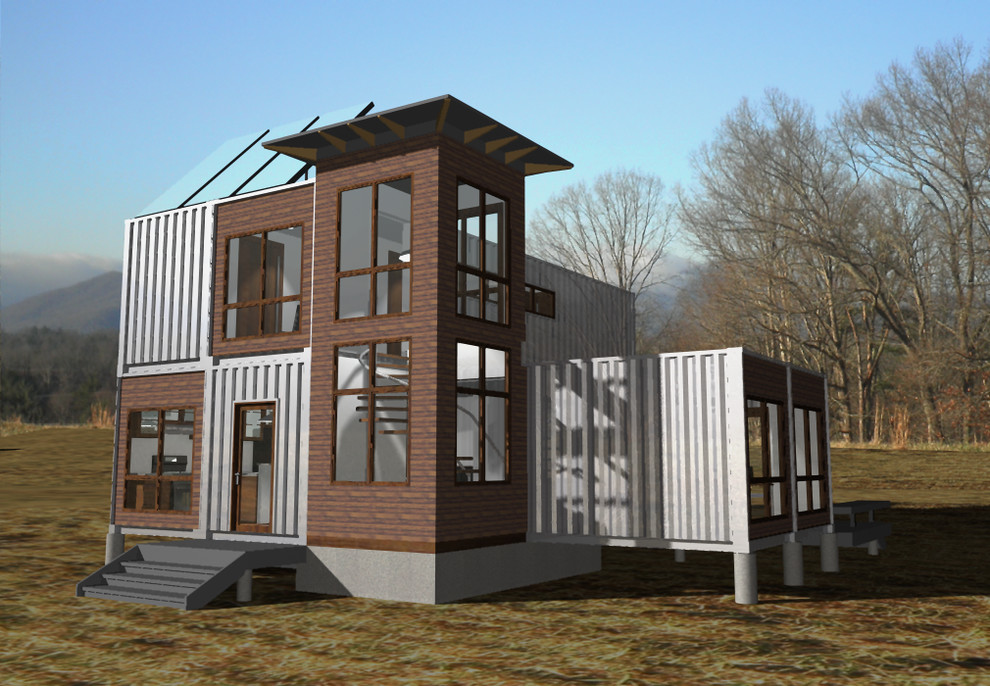 Идея дизайна: дом из контейнеров, из контейнеров в стиле модернизм