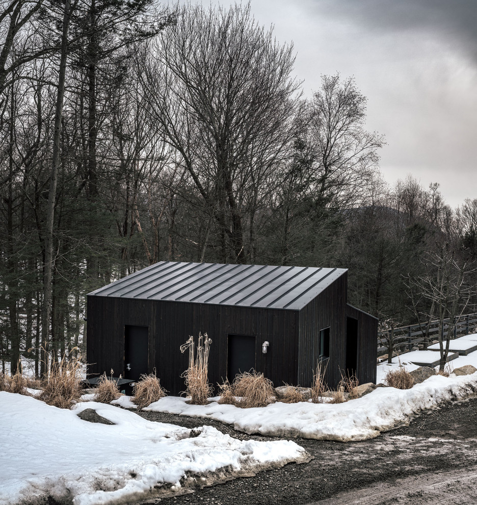 Exemple d'une petite façade de Tiny House noire moderne en bois de plain-pied.
