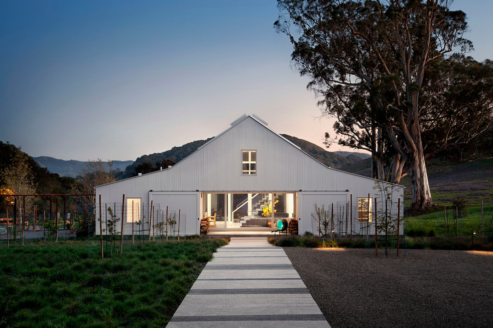 Inspiration for a white farmhouse two floor house exterior in San Francisco.