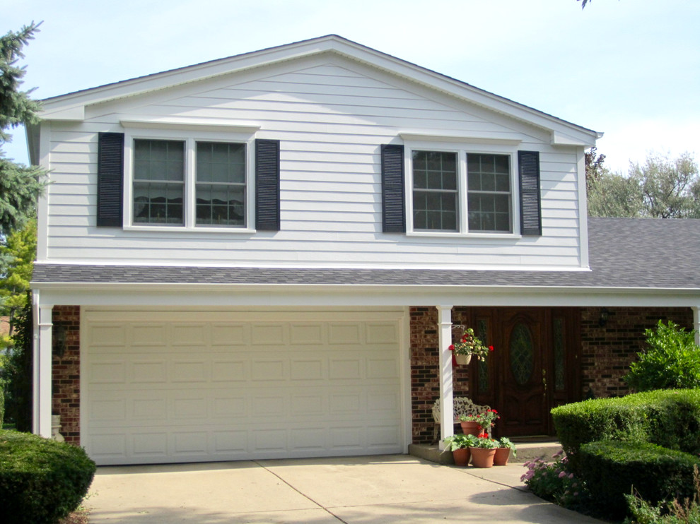 Split Level Glenview, IL White Exterior, James Hardie Siding & Trim