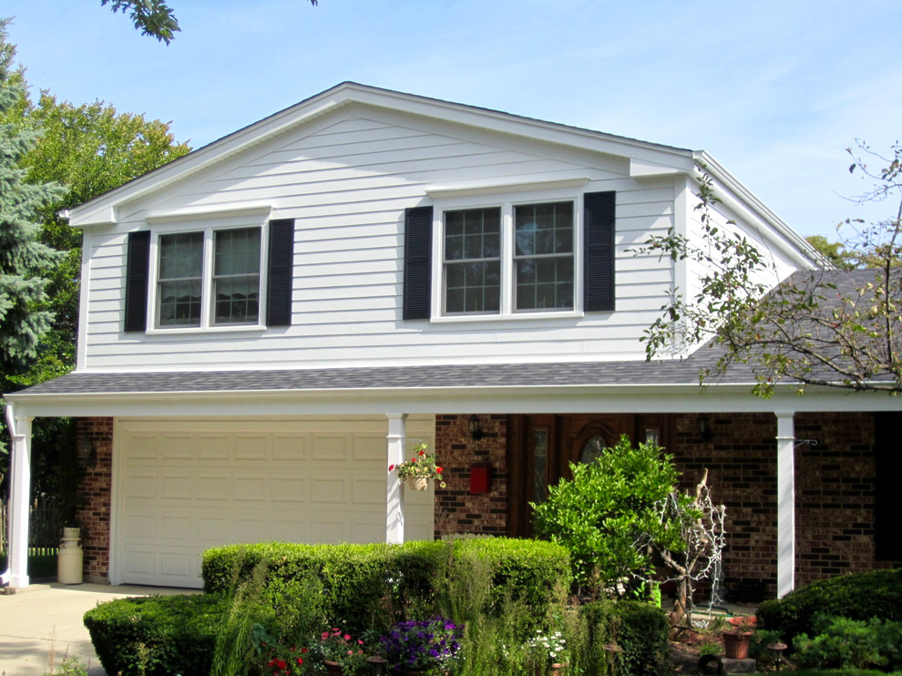 Split Level Glenview, IL White Exterior, James Hardie Siding & Trim