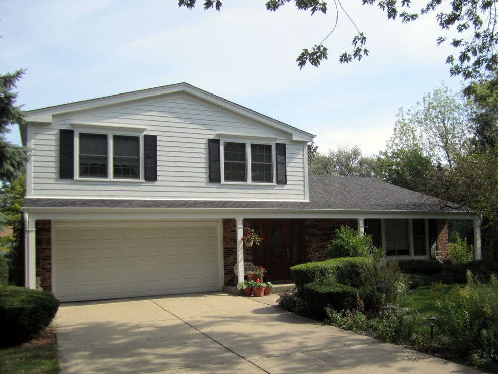 Split Level Glenview, IL White Exterior, James Hardie Siding & Trim
