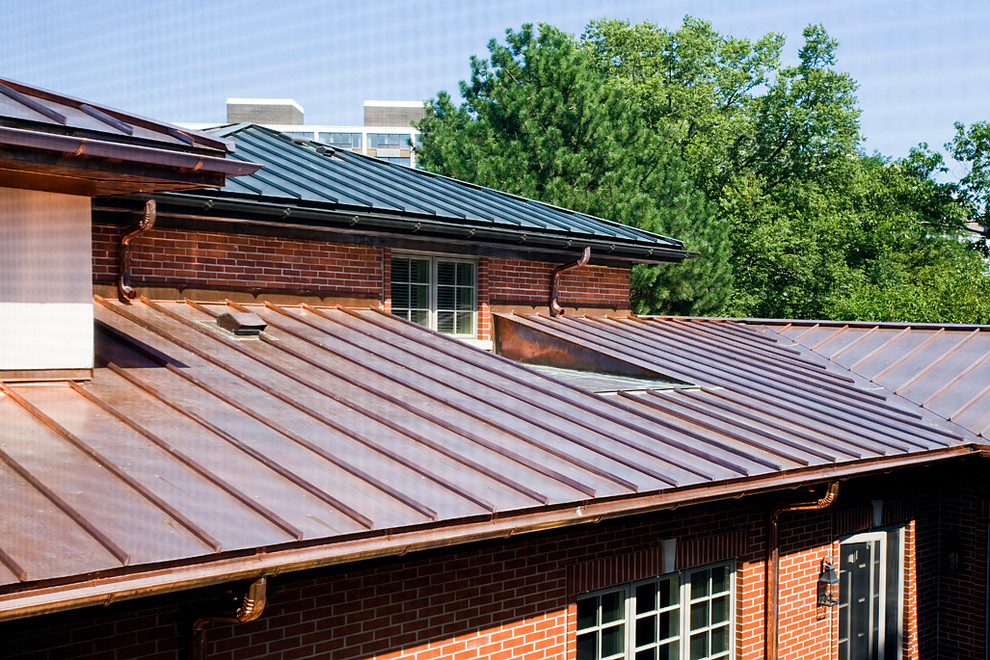Standing Seam Copper Roof, Gutters and Downspouts Traditional