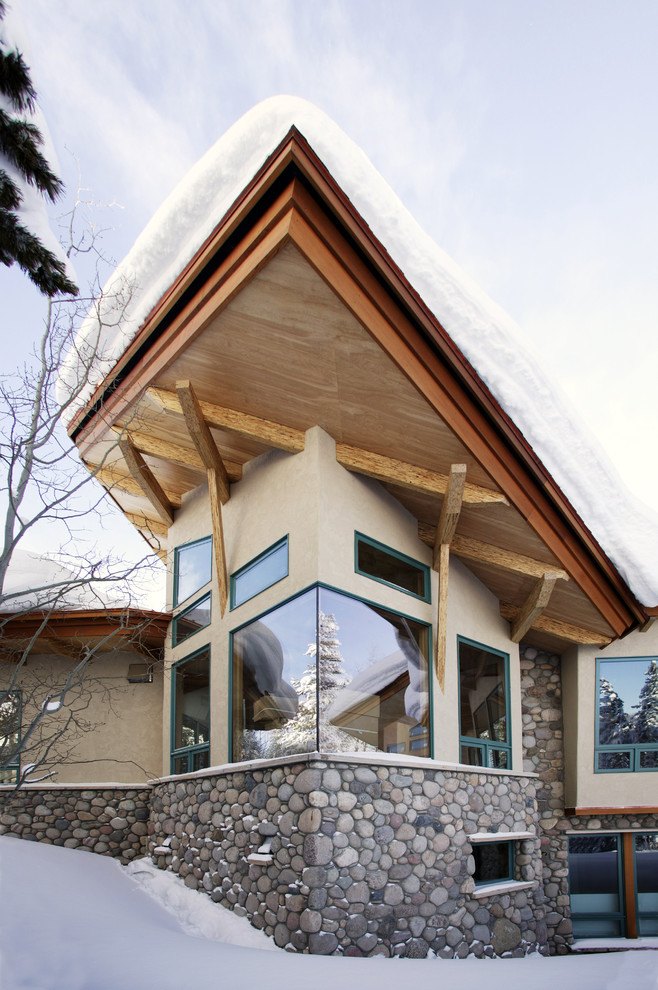 Источник вдохновения для домашнего уюта: дом в современном стиле с комбинированной облицовкой и односкатной крышей