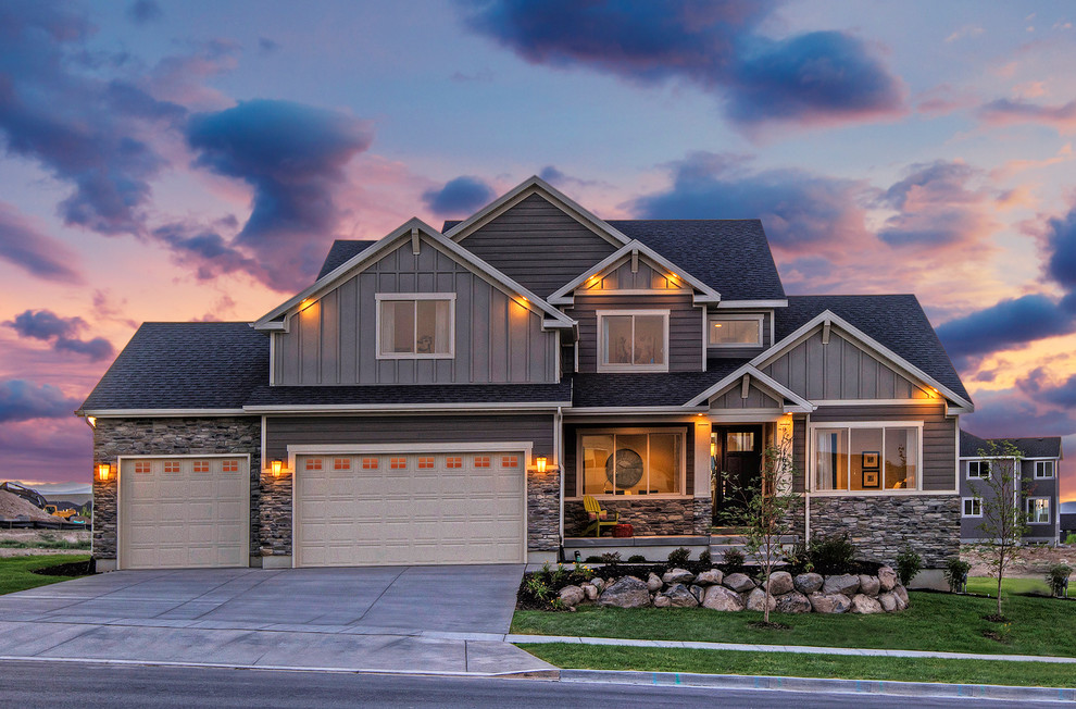 Mid-sized craftsman brown two-story concrete fiberboard exterior home idea in Salt Lake City