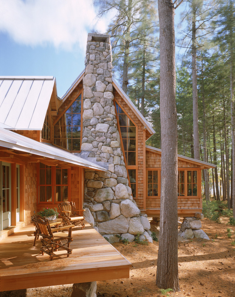 Mountain style two-story wood exterior home photo in Portland Maine
