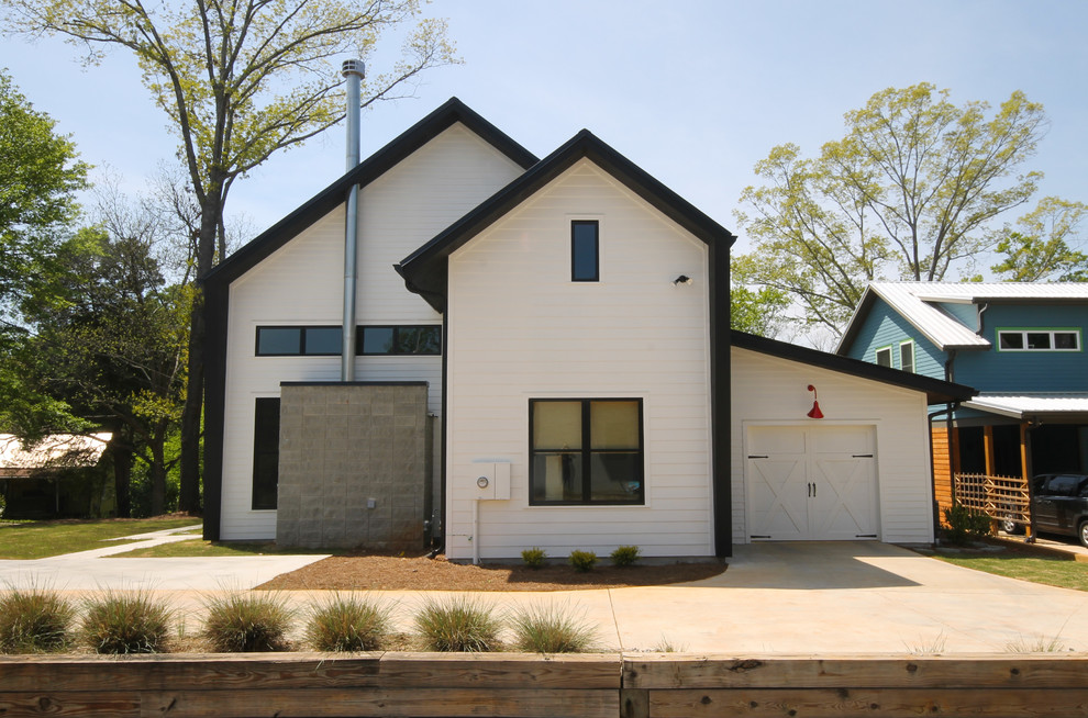 Small modern white two-story mixed siding exterior home idea in Atlanta
