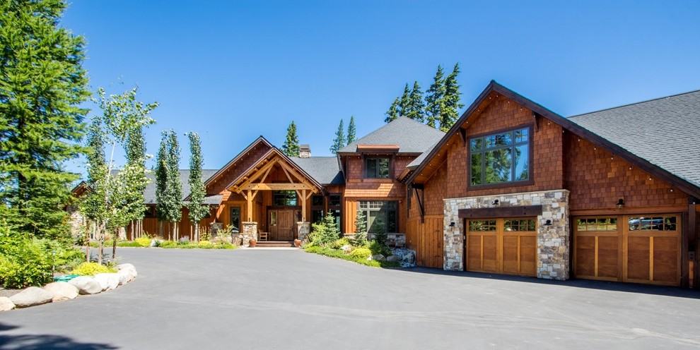 Inspiration for a large and brown rustic two floor detached house in Seattle with mixed cladding and a shingle roof.