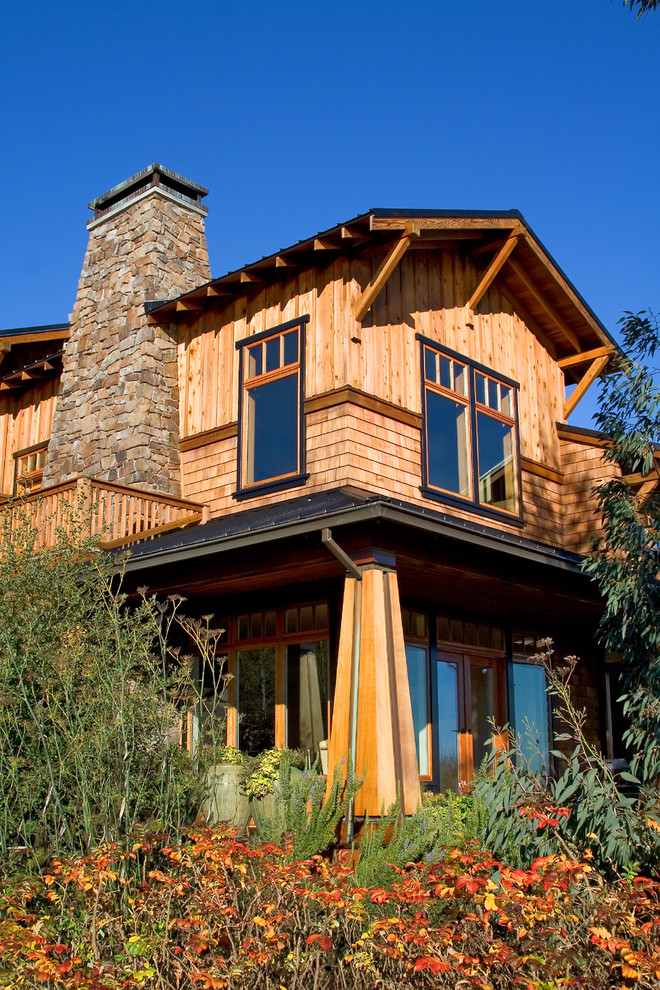 Traditional house exterior in Seattle with wood cladding.