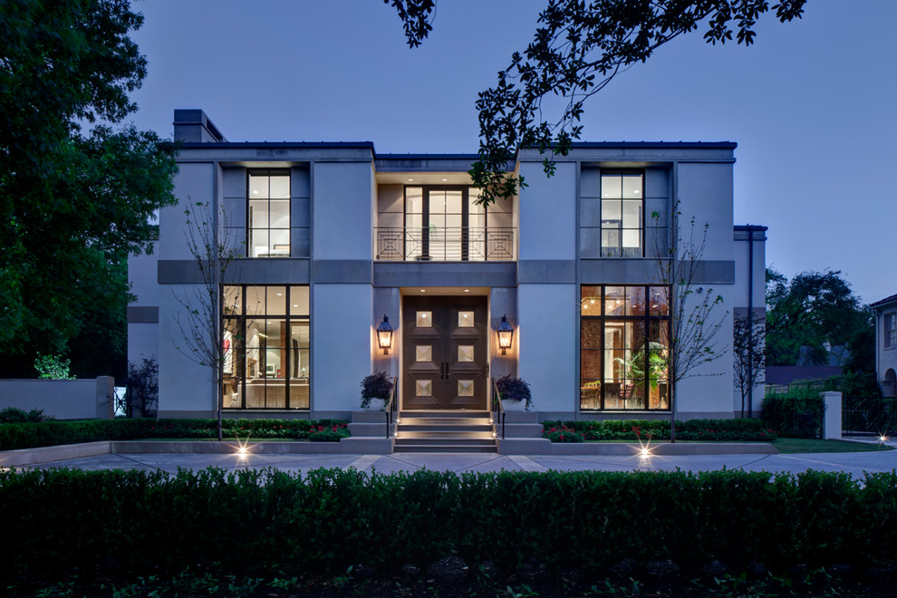 Inspiration for a contemporary two floor house exterior in Dallas.