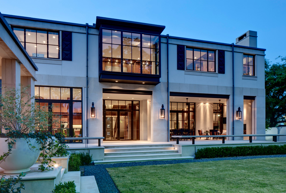 Inspiration for a contemporary two-story exterior home remodel in Dallas
