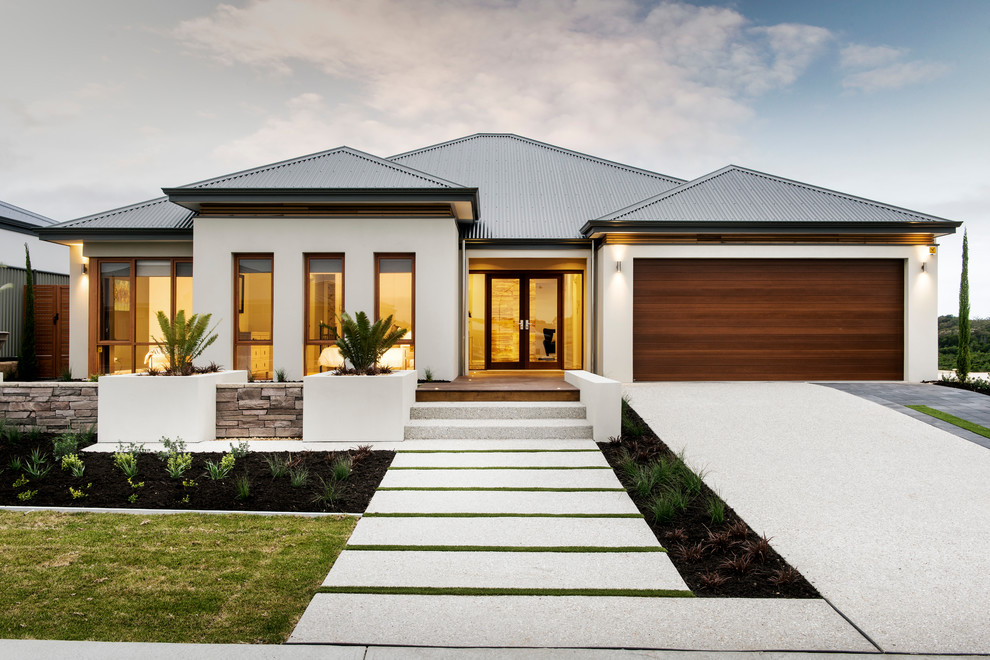 White traditional bungalow house exterior in Perth with mixed cladding.