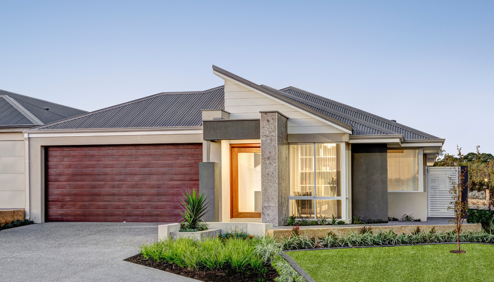 This is an example of a gey contemporary bungalow house exterior in Perth.