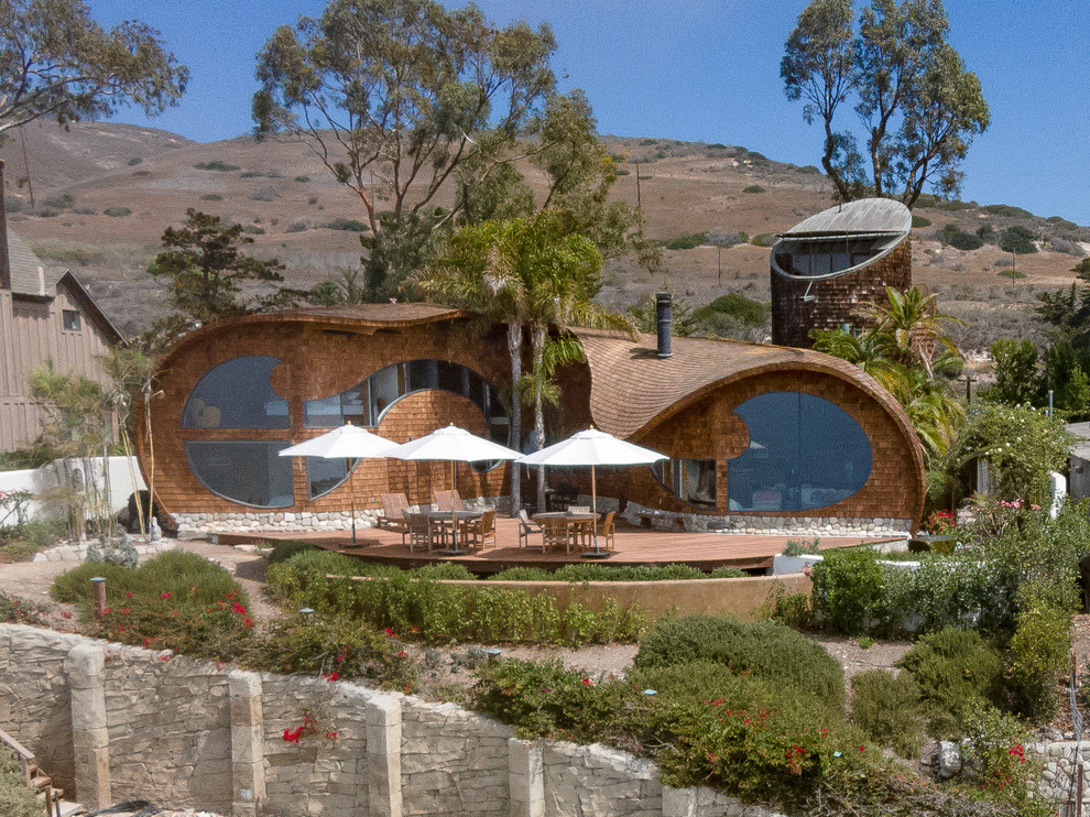 Inspiration for a nautical house exterior in Santa Barbara.