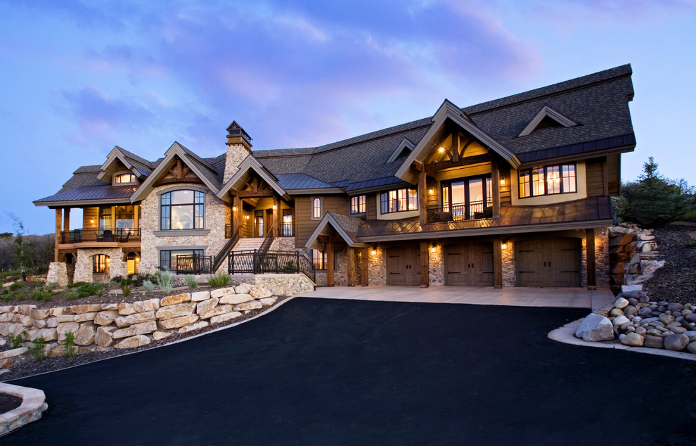 Design ideas for a classic house exterior in Salt Lake City with stone cladding.