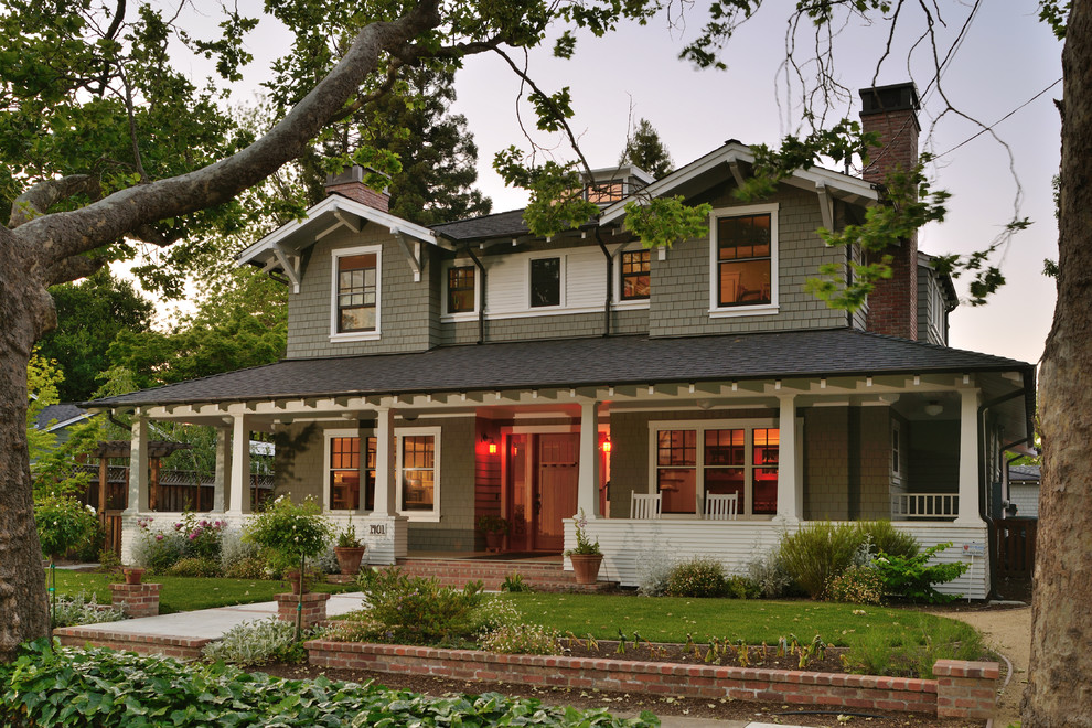 Inspiration for a craftsman gray two-story exterior home remodel in San Francisco