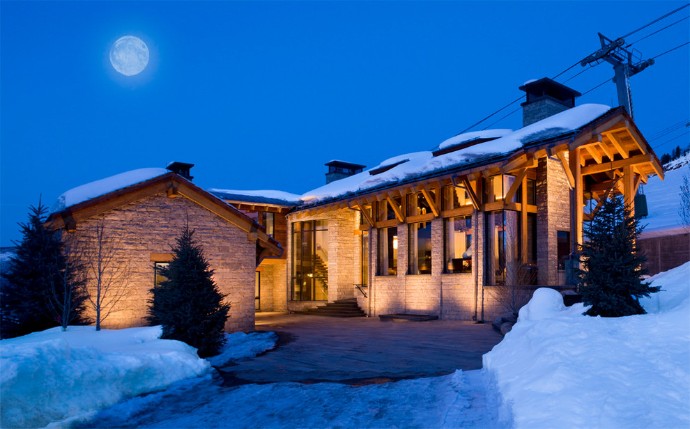 Traditional house exterior in Denver with stone cladding.