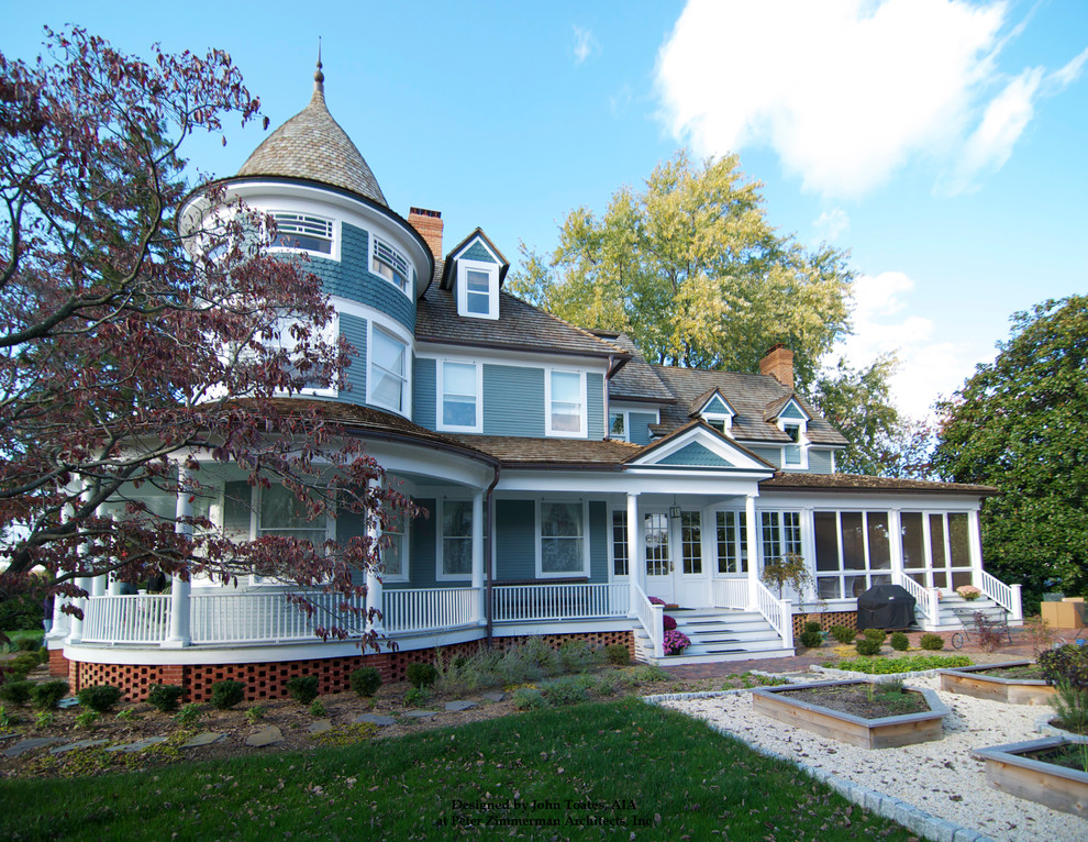 Inspiration for a blue victorian house exterior in DC Metro.