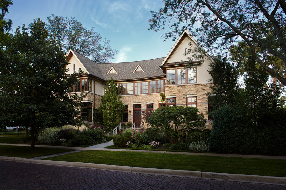 Inspiration for a transitional three-story exterior home remodel in Chicago