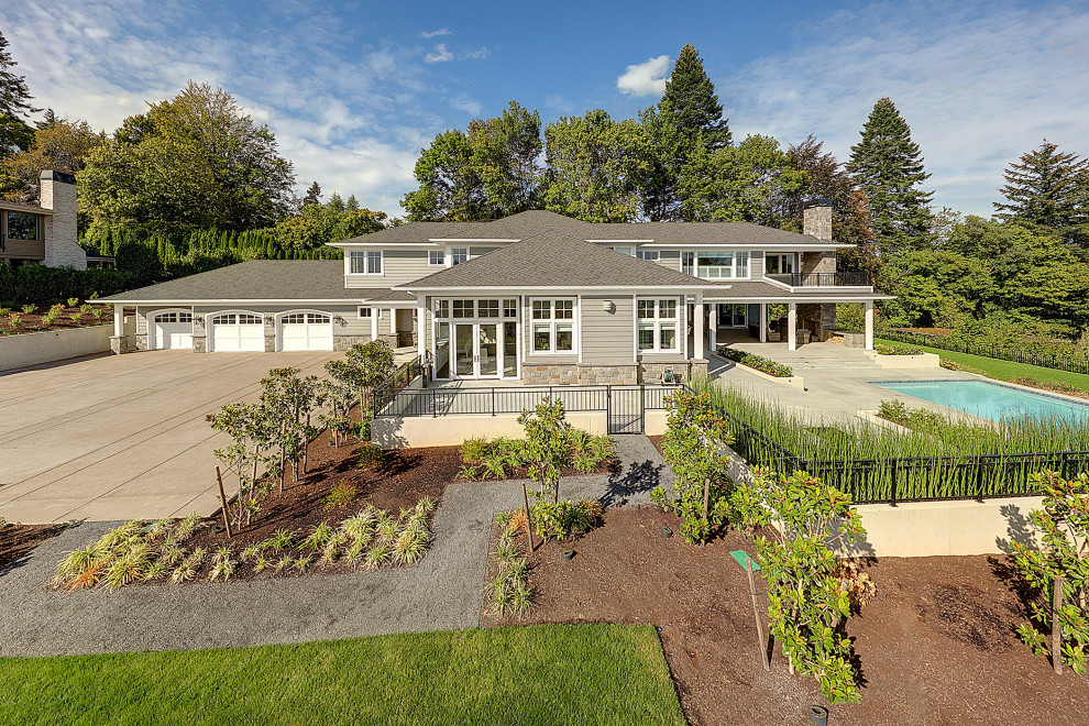 Example of a transitional exterior home design in Portland