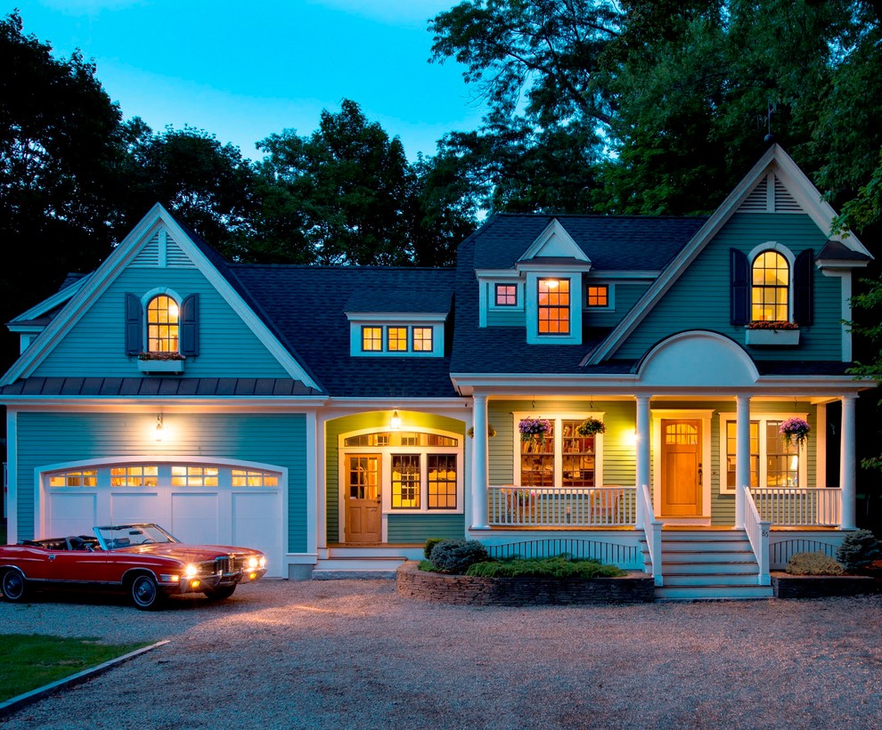 Inspiration for a timeless green exterior home remodel in Boston