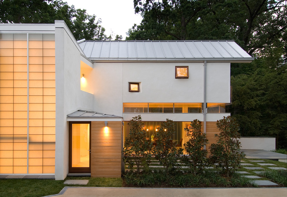 Inspiration for a white contemporary two floor house exterior in DC Metro.
